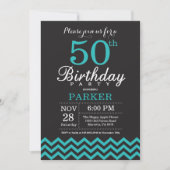 50e anniversaire Invitation Noir et Turquoise (Devant)