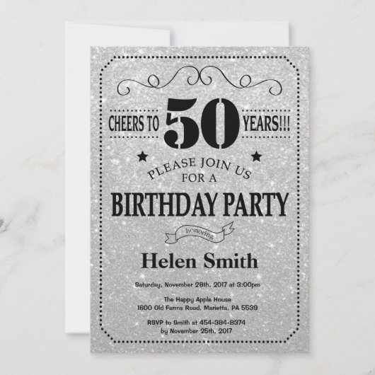 50e anniversaire Invitation Parties scintillant no (Devant)