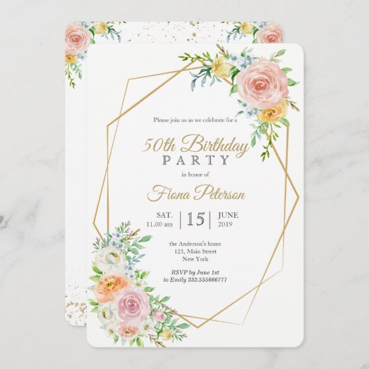 50e anniversaire invitation pour elle (Devant / Derrière)