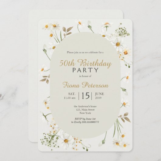 50e anniversaire invitation pour elle (Devant / Derrière)