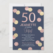 50e anniversaire Invitation Rose Gold et Marine (Devant)