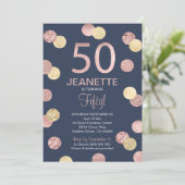 50e anniversaire Invitation Rose Gold et Marine (Debout devant)