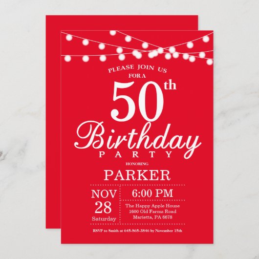 50e anniversaire Invitation Rouge (Devant / Derrière)