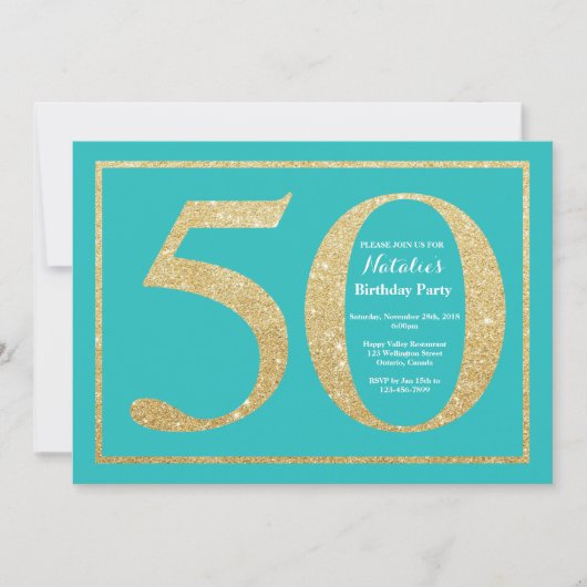 50e anniversaire Invitation Turquoise et Parties s (Devant)