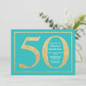 50e anniversaire Invitation Turquoise et Parties s (Debout devant)