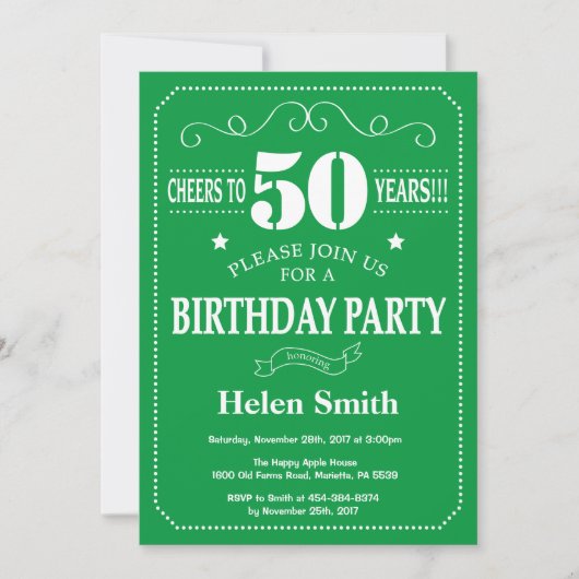 50e anniversaire Invitation Vert et Blanc (Devant)