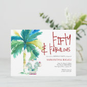 50e anniversaire Invitations aquarelle Palm Tree (Debout devant)