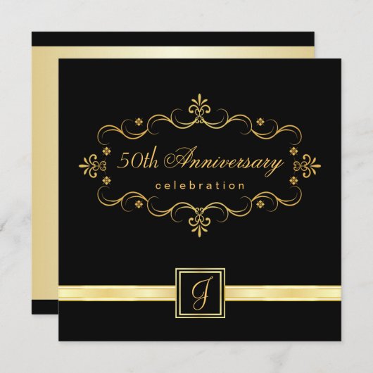 50e anniversaire - Invitations de monogrammes (Devant / Derrière)