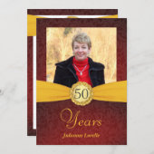 50e anniversaire Invitations photo - Rouge et Or (Devant / Derrière)