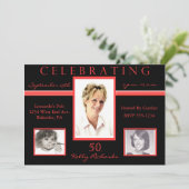 50e anniversaire Invitations photo triples Noirs e (Debout devant)