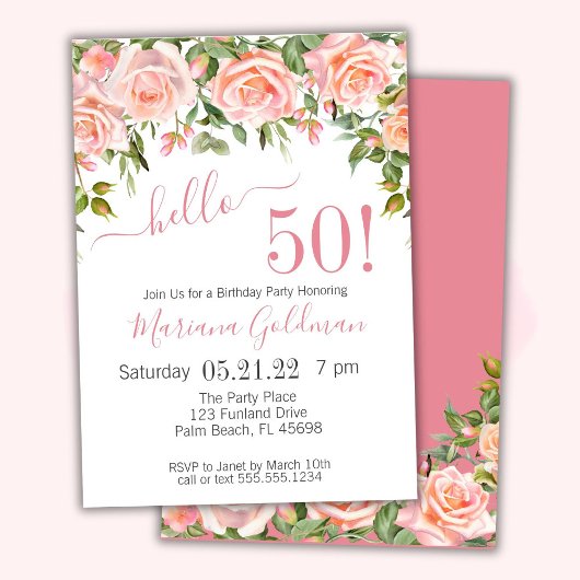 50e anniversaire Invitations Pink Floral Modern Pa