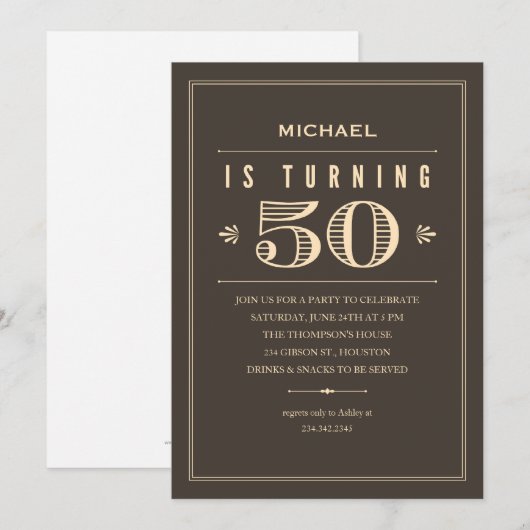 50e anniversaire Invitations pour hommes (Devant / Derrière)