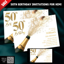 50E ANNIVERSAIRE INVITATIONS POUR LUI - CHAMPAGNE 