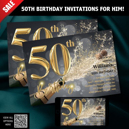 50E ANNIVERSAIRE INVITATIONS POUR LUI - GOLD CHAMP