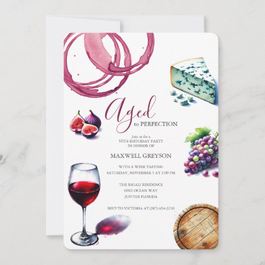50e anniversaire Invitations Thème du vin tendance (Devant)