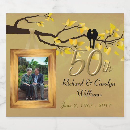 50e anniversaire Lovebirds Keepsaké Étiquette (Étiquettes simples)