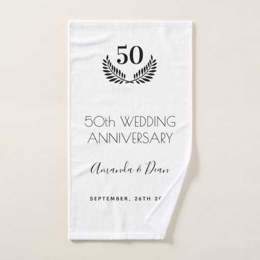 50e anniversaire mariage blanc noir couronne (Serviette à main)
