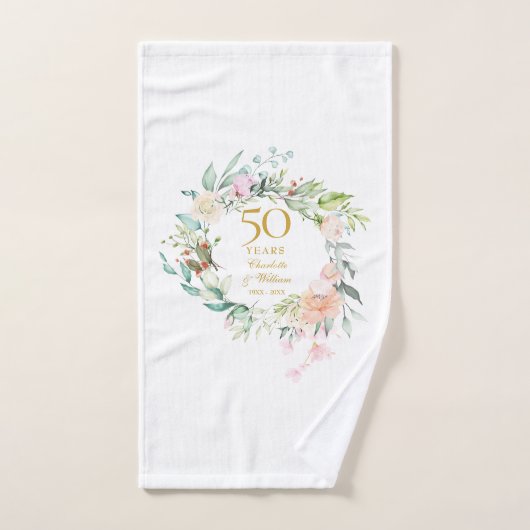 50e anniversaire Mariage d'or Aquarelle Florale (Serviette à main)