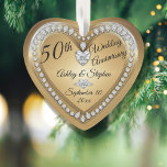 50e anniversaire Mariage Gold Diamonds Keepsaké<br><div class="desc">Elégant faux (imprimé) or et diamants 50e anniversaire Mariage gardien de l'ornement design par Holiday Hearts Designs (droits réservés). Des champs modèles sont fournis pour vous permettre de personnaliser avec vos noms, anniversaire et date. Les styles de police, les tailles et le positionnement peuvent être customisés via le bouton "Personnaliser"....</div>