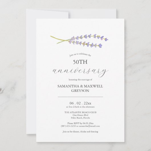 50e anniversaire Mariage Invitations Lavender (Devant)