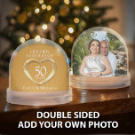 50e anniversaire mariage or coeur personnalisé pho<br><div class="desc">Montrez votre appréciation à votre couple préféré célébrant 50 ans de mariage avec ce cadeau personnalisé sincère, or mariage anniversaire de neige globe ferait également une faveur unique pour vos invités de fête d'anniversaire mariage. Personnalisez avec vos noms de couples côté coeur et une photo spéciale au verso. Correspond à...</div>