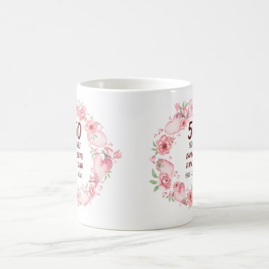 50e anniversaire Mariage rose Rose verdure Mug (Centre)