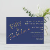 50e anniversaire Marine Blue Gold Party Invitation (Debout devant)
