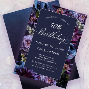 50e anniversaire Moody Purple Flower Invitation