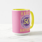 50e Anniversaire Mug avec âge, nom et date (Devant droit)