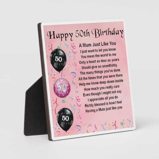 50e anniversaire Mum Poem Plaque (Recto)