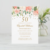 50e anniversaire Peach Gold Floral Invitation (Debout devant)