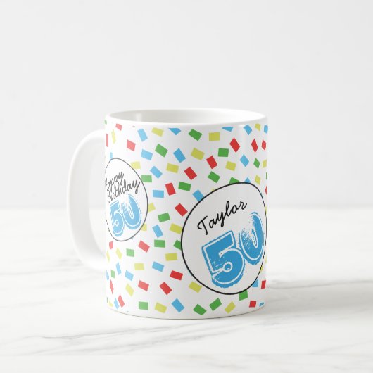 50e anniversaire Personnalisé Festive Colorful Mug (Devant gauche)