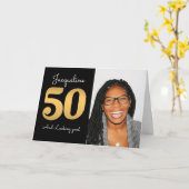 50e anniversaire Photo Carte Or moderne (Fleur jaune)