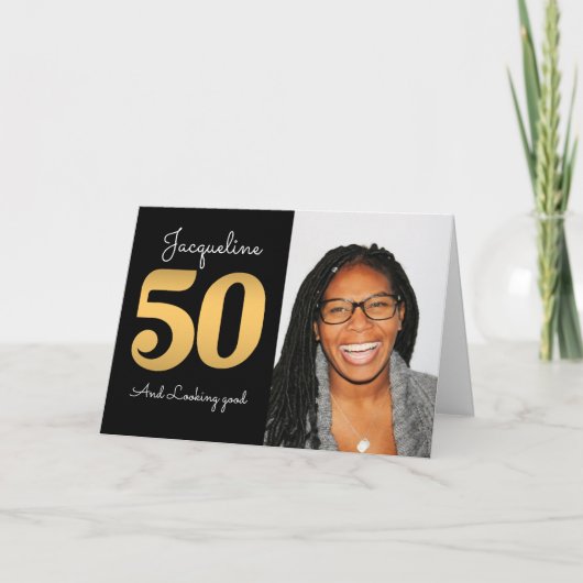 50e anniversaire Photo Carte Or moderne (Devant)