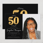50e anniversaire Photo Gold Invitation (Devant / Derrière)