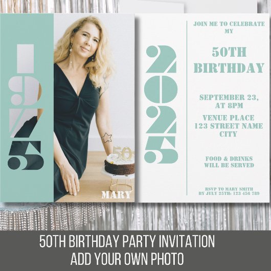 50e anniversaire photo invitation née 1975 Invitat