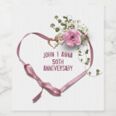50e Anniversaire Pink Heart Ribbon Wine Étiquette (Étiquettes simples)
