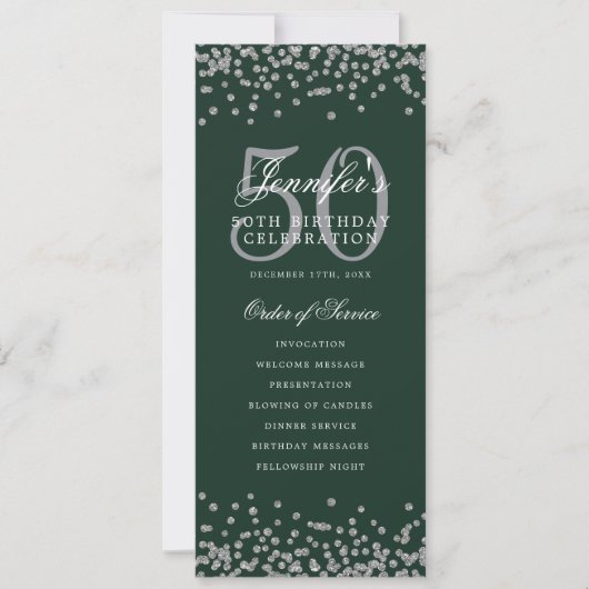 50e Anniversaire Programme Confetti Argent Menu Ve (Devant)