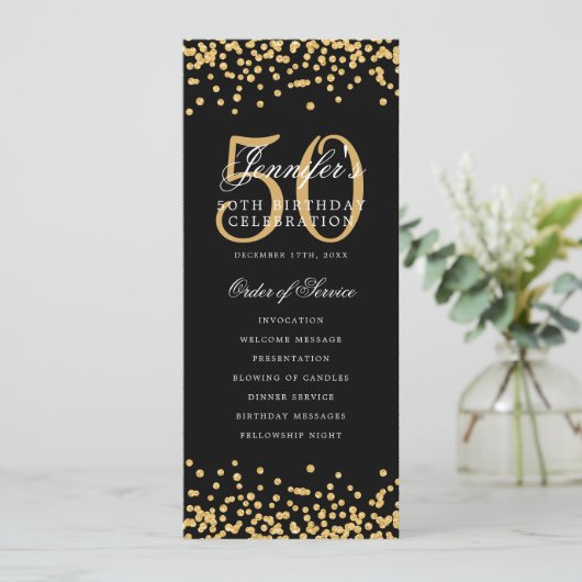 50e Anniversaire Programme Menu Merci Gold Confett (Debout devant)