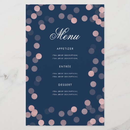 50e anniversaire Programme Rose Gold Confetti Menu (Dos)