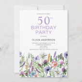 50e anniversaire Purple Floral Invitation botaniqu (Devant)