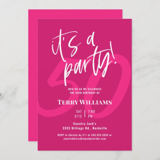 50e Anniversaire rose chaud Invitation (Devant / Derrière)