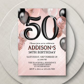 50e anniversaire Rose Gold Ballons Invitation