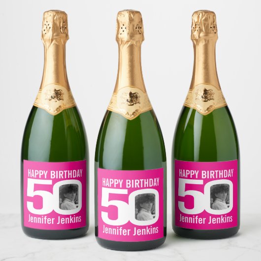 50e anniversaire rose personnalisé nom étiquette (Bouteilles)