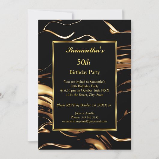 50e Anniversaire Soirée Gold Black Invitation Abst (Devant)