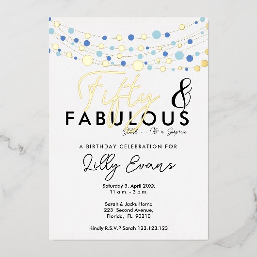 50e anniversaire surprise invitation élégante (Recto)
