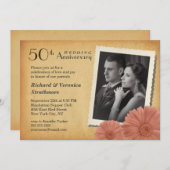 50e anniversaire Vintage Daisy Photo Invitations (Devant / Derrière)