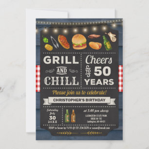 50e BBQ Grill and Chill Birthday Invitation Kaart