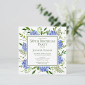 50e Birthday Blue Hydrangeas Floral Waterverf Kaart (Staand voorkant)