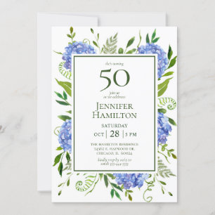 50e Birthday Blue Hydrangeas Kaart
